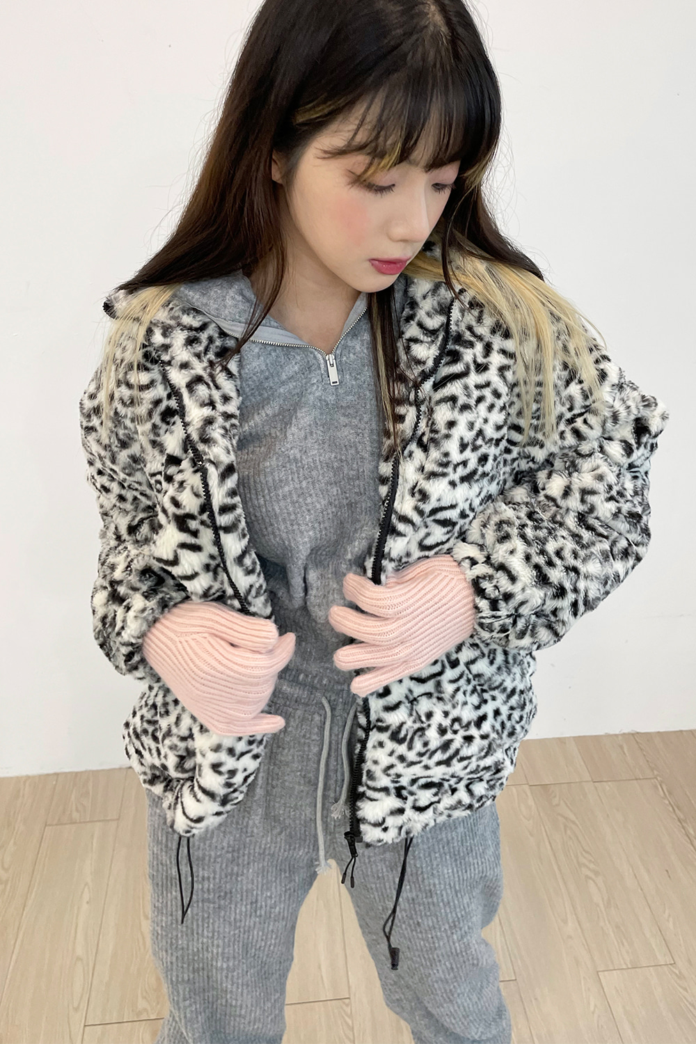 leopard fur zip-up jumper