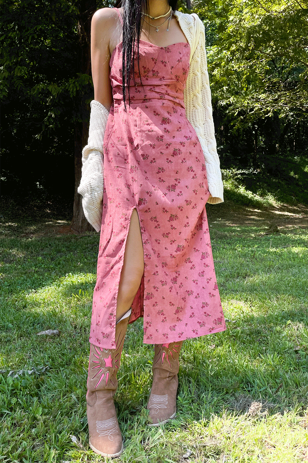 picnic floral slit dress (3colors)