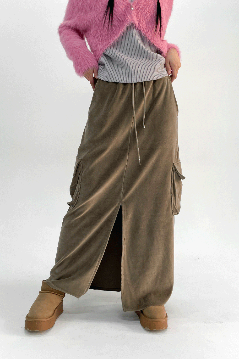 velour long cargo skirts (2colors)