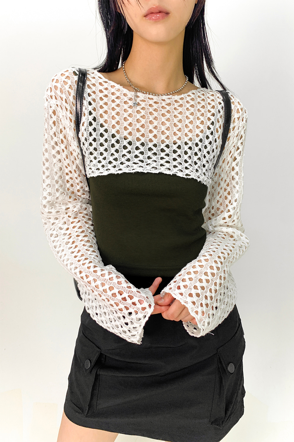 may net crop knit (3colors)