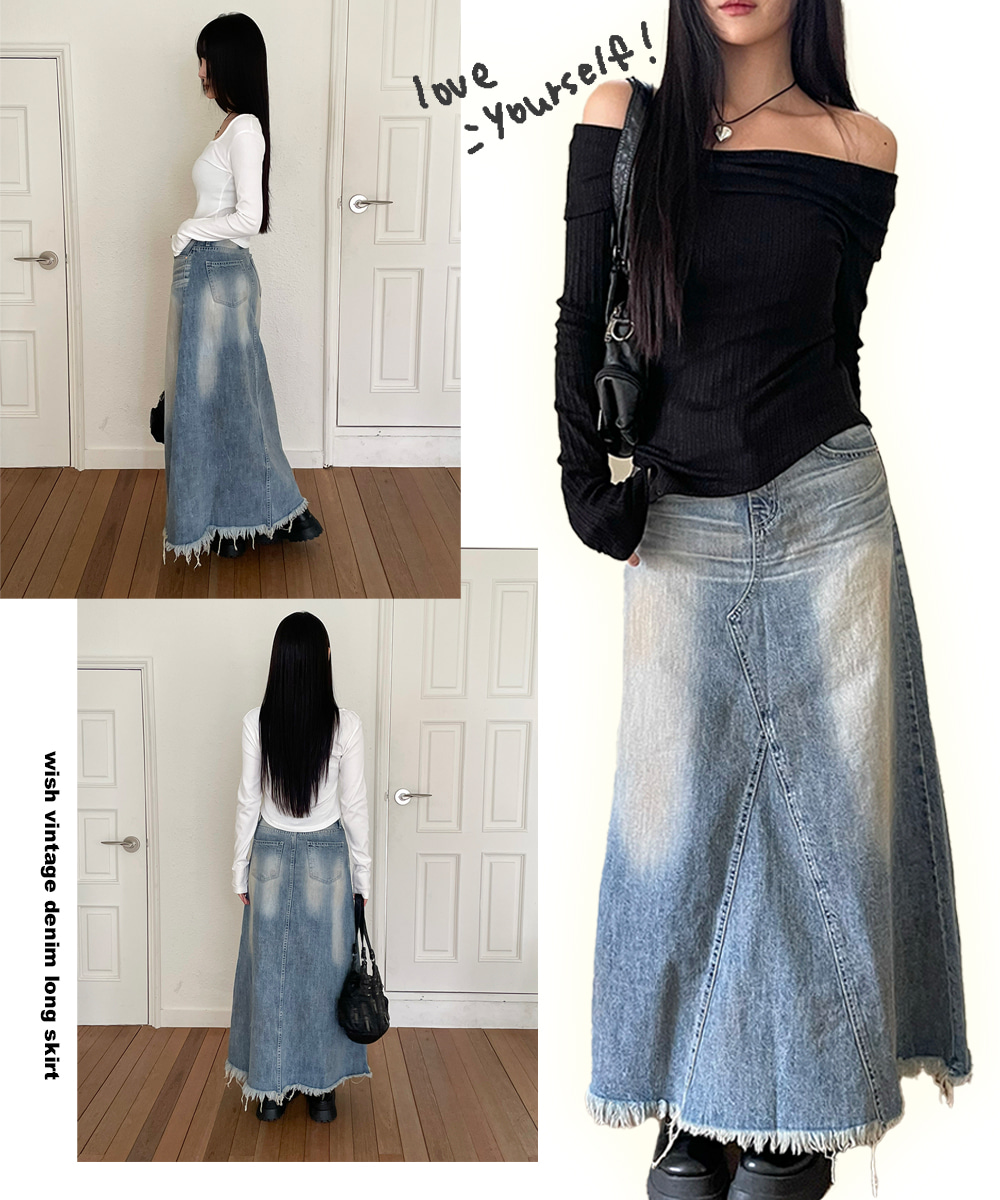 wish vintage denim long skirt