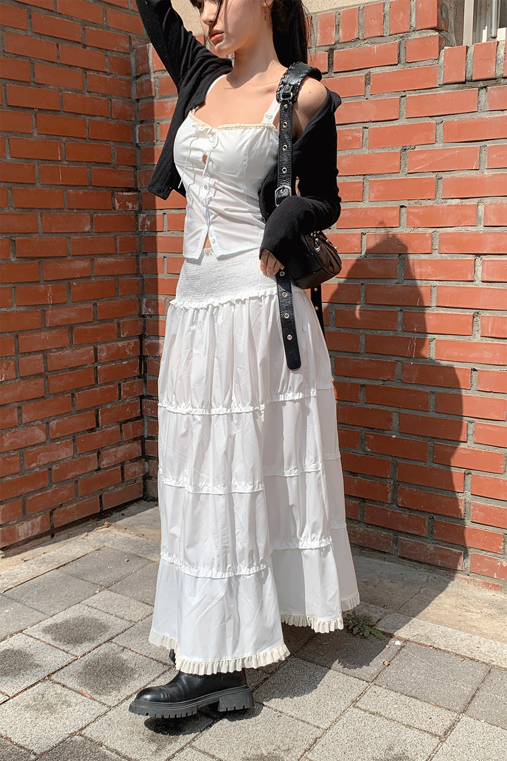 [SET] bird sleeveless top&amp;cancan long skirt