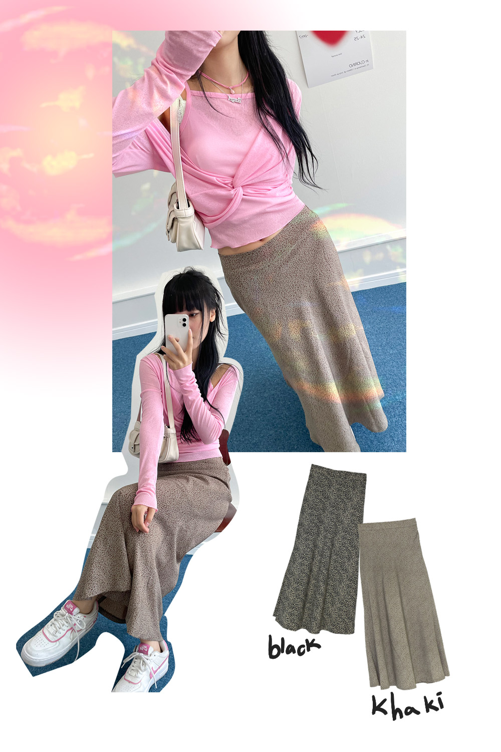 leo dot long skirts (2colors)