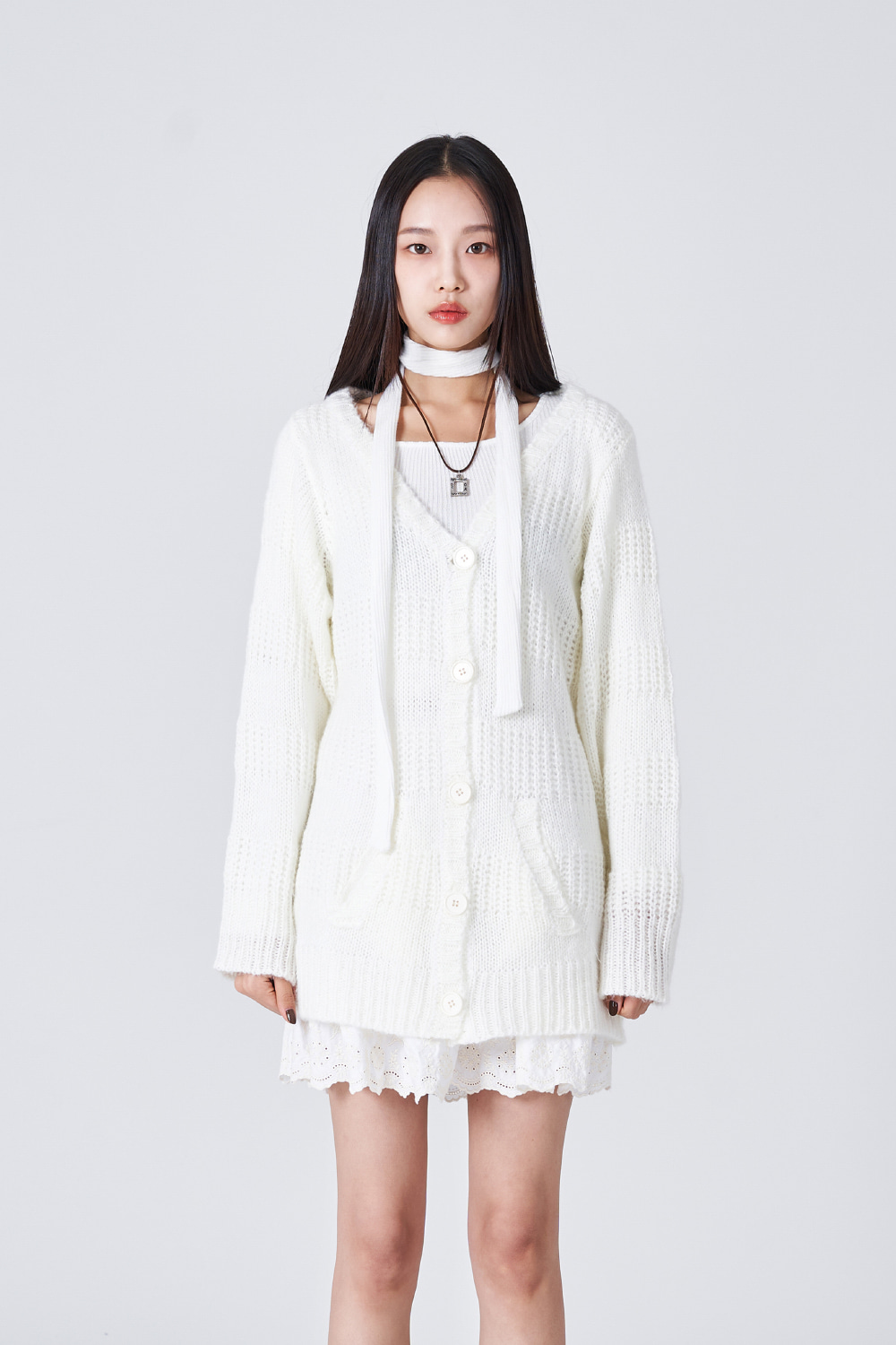 [ACUBI CLUB] wool blend loose cardigan (White)