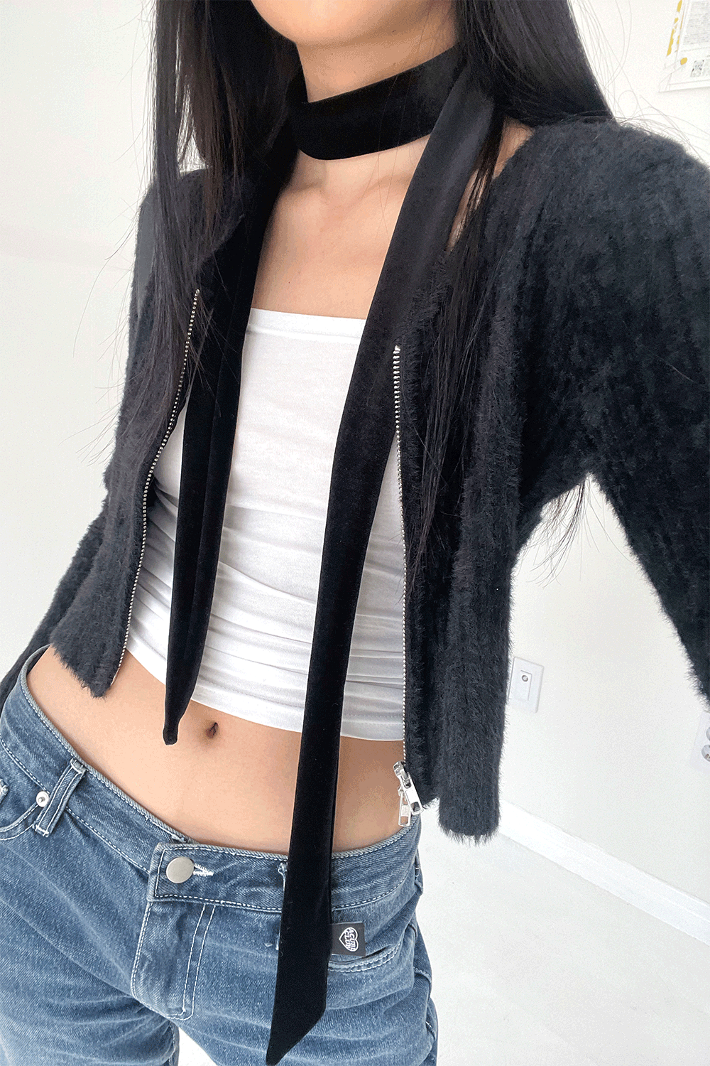 [ACUBI CLUB] black velvet scarf