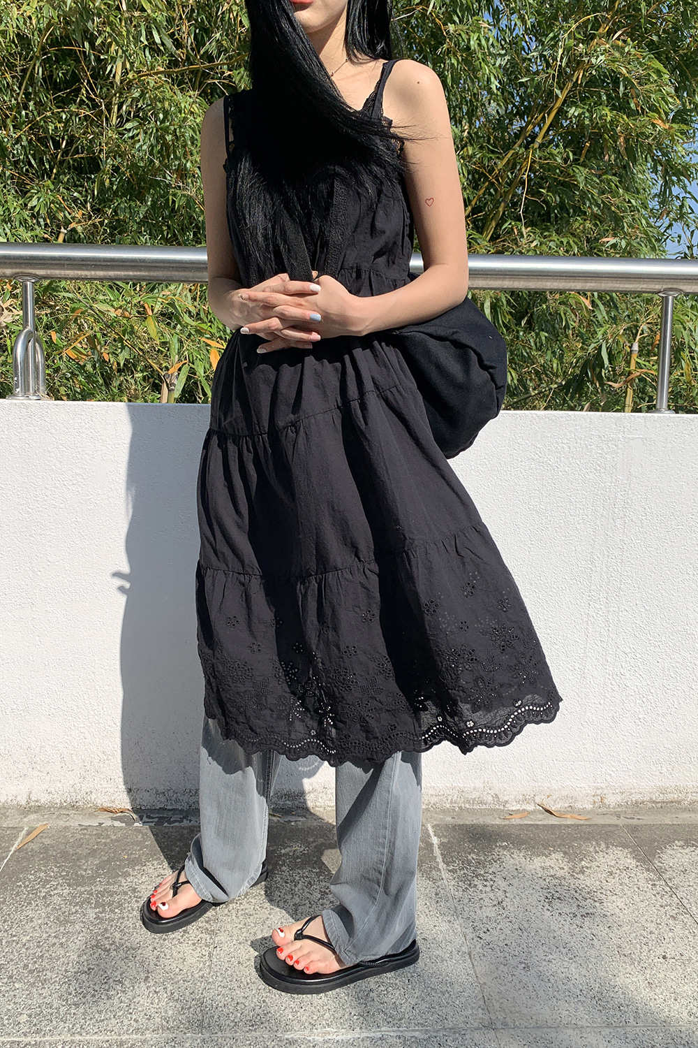 anna long cami dress (black)