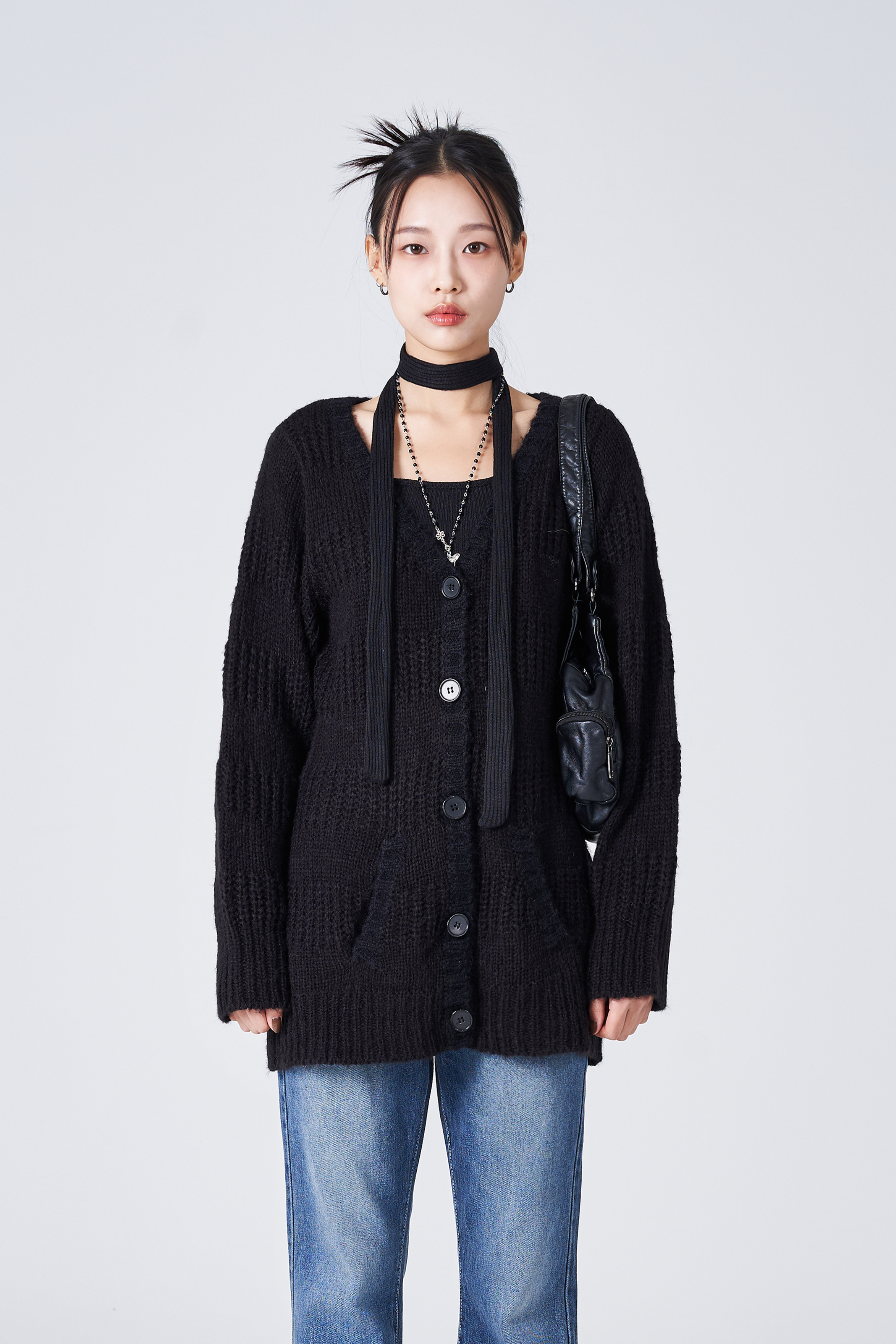 [ACUBI CLUB] wool blend loose cardigan (Black)
