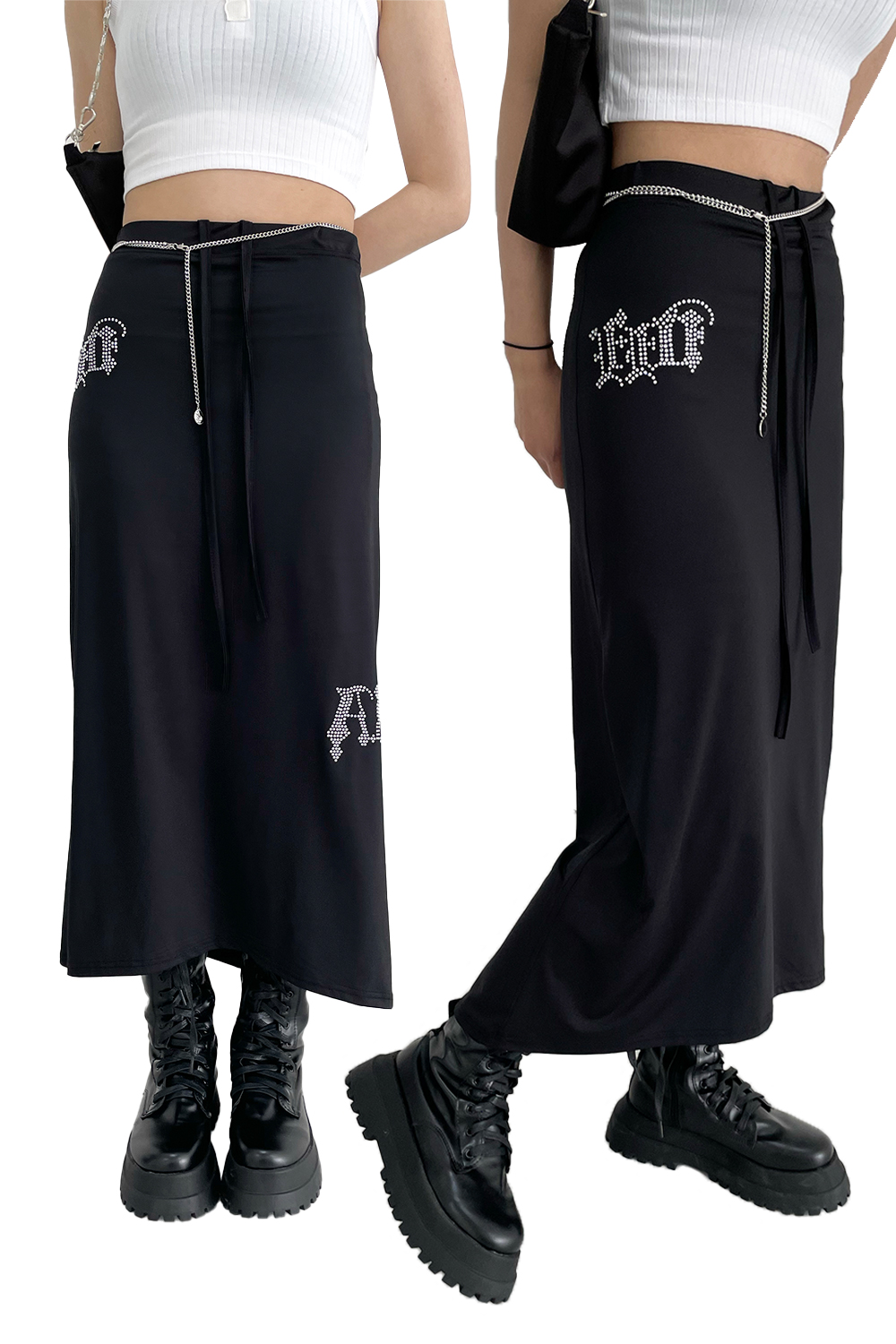 black satin cubic skirts