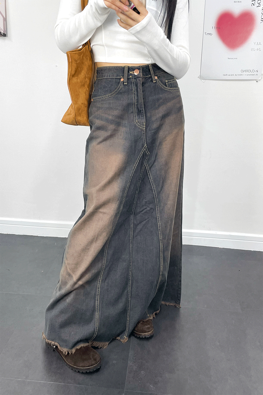 dyeing maxi denim skirts (2colors)