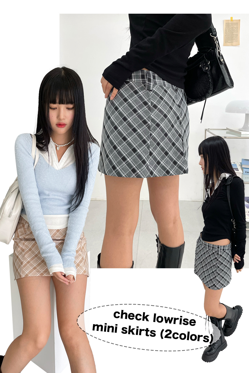 check lowrise mini skirts (2colors)