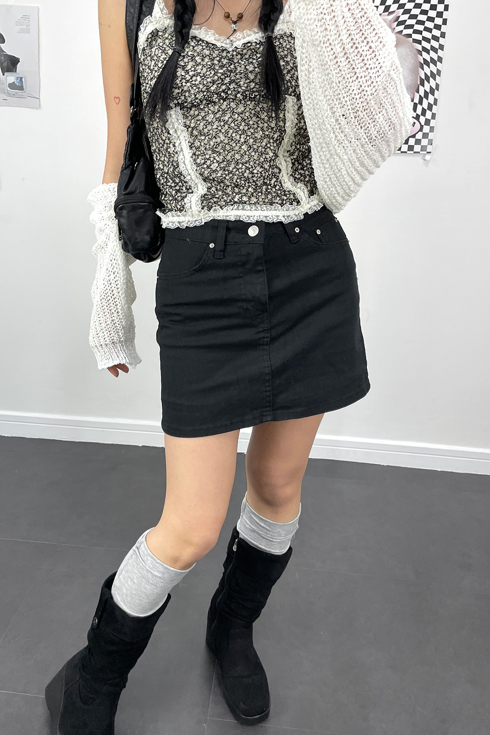 basic cotton mini skirts (black)