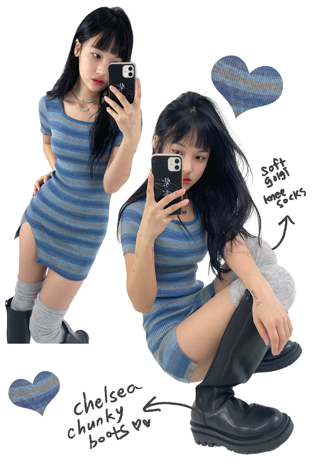 jasmine stripe mini dress (sky blue)