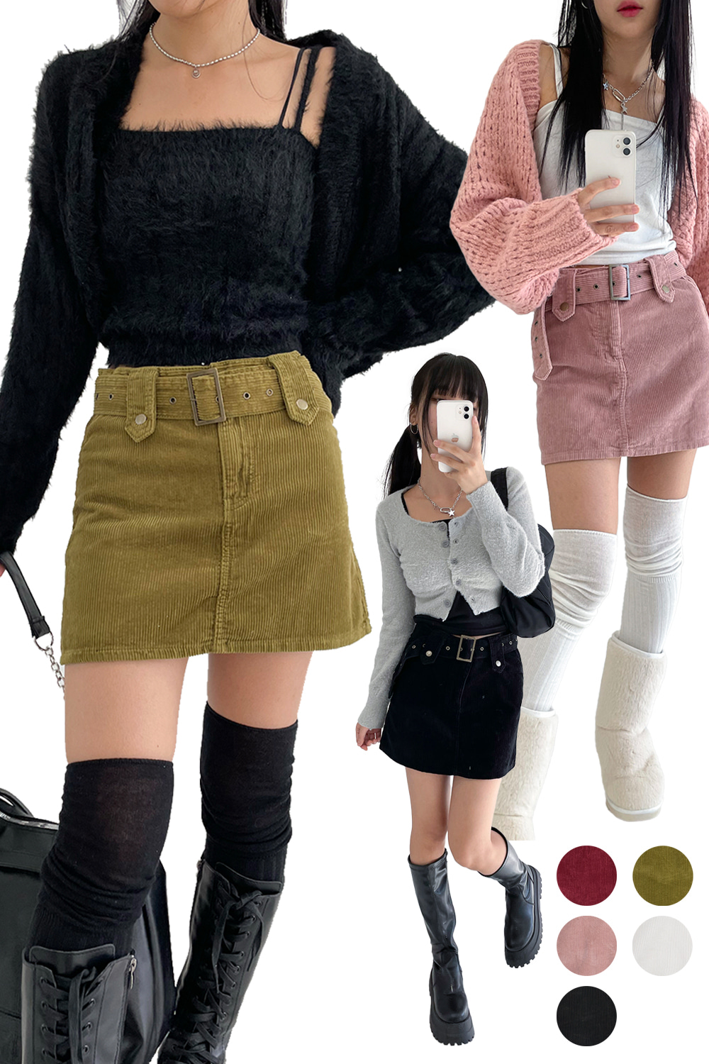 belt corduroy mini skirts (5colors)