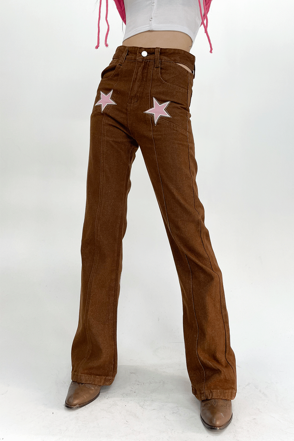 pink star point bootscut pants