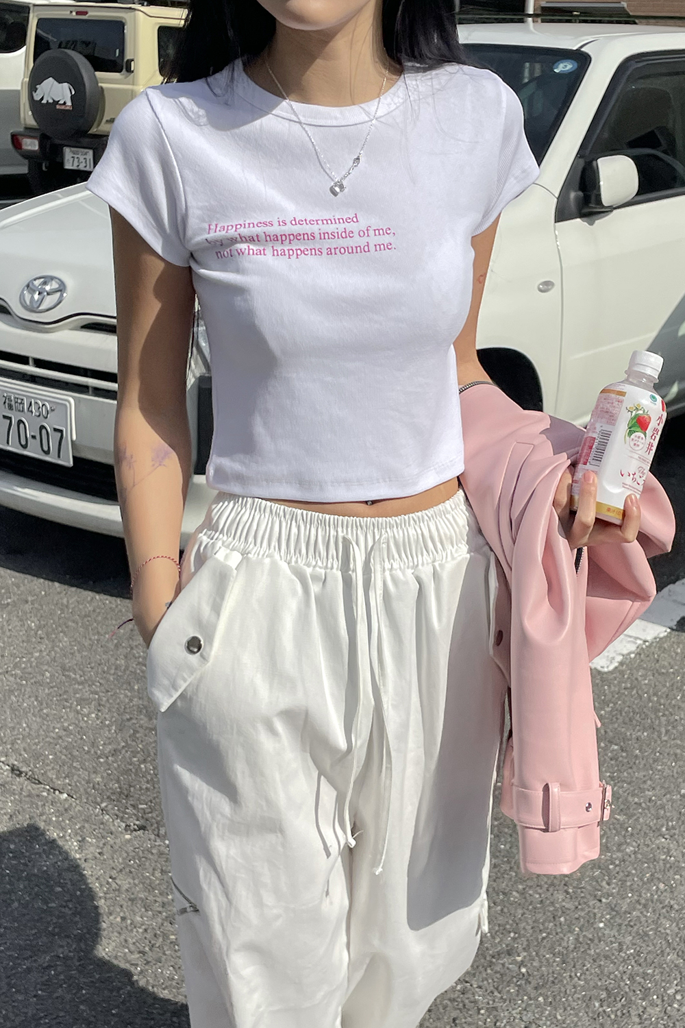 [ACUBI CLUB] happiness crop tee (2colors)