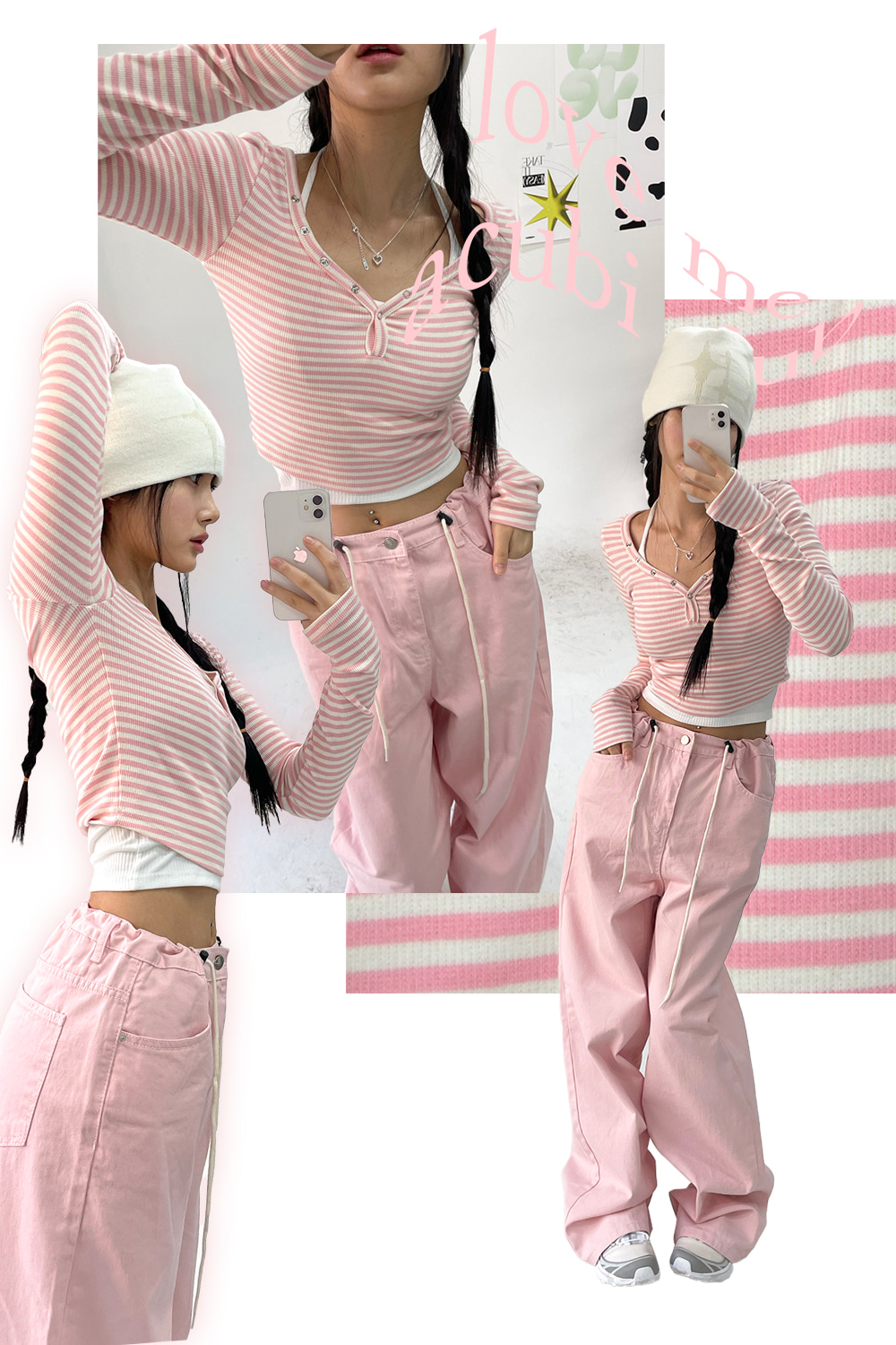 [ACUBI CLUB] stripe snap tee (pink) *컬러추가*