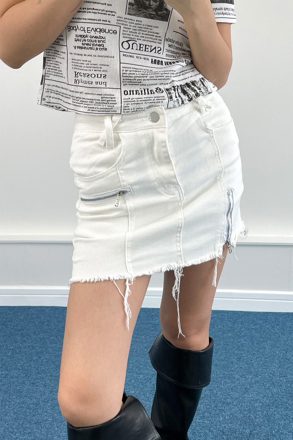 white zipper detail mini skirts