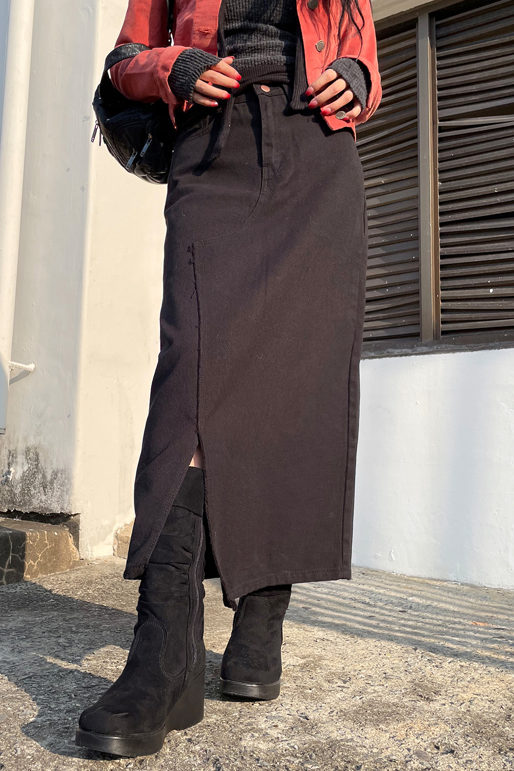 balance mood denim skirts (black)
