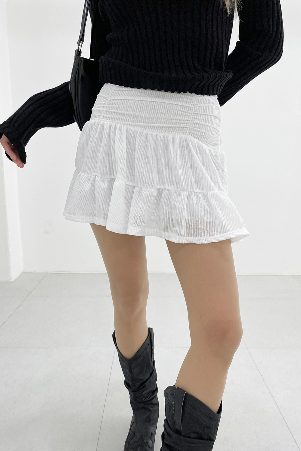mute shirring mini skirts (2colors)