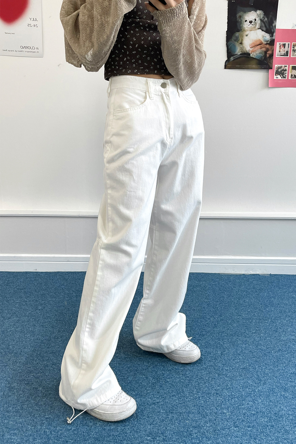 block cotton string pants (white)