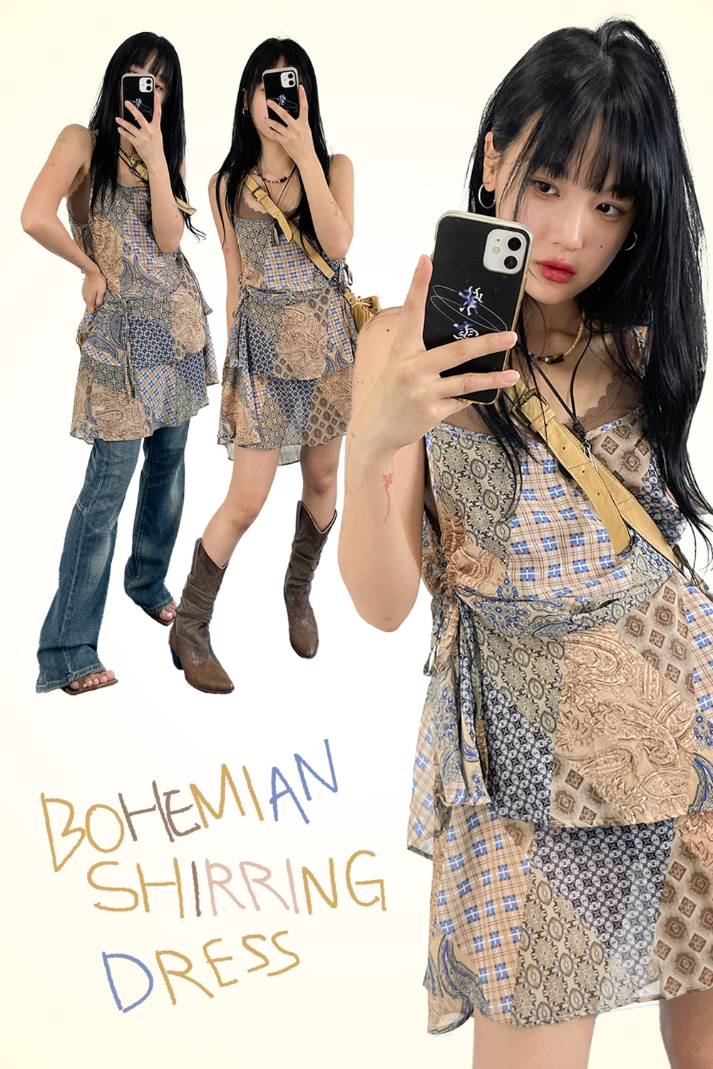 bohemian shirring dress