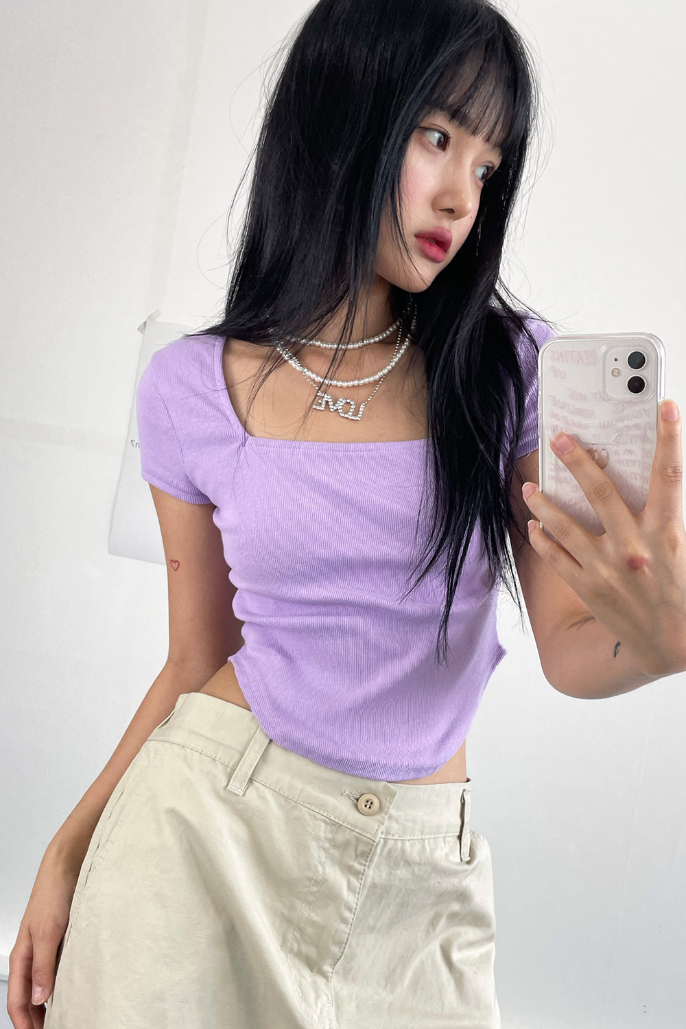 post square neck crop tee (3colors)